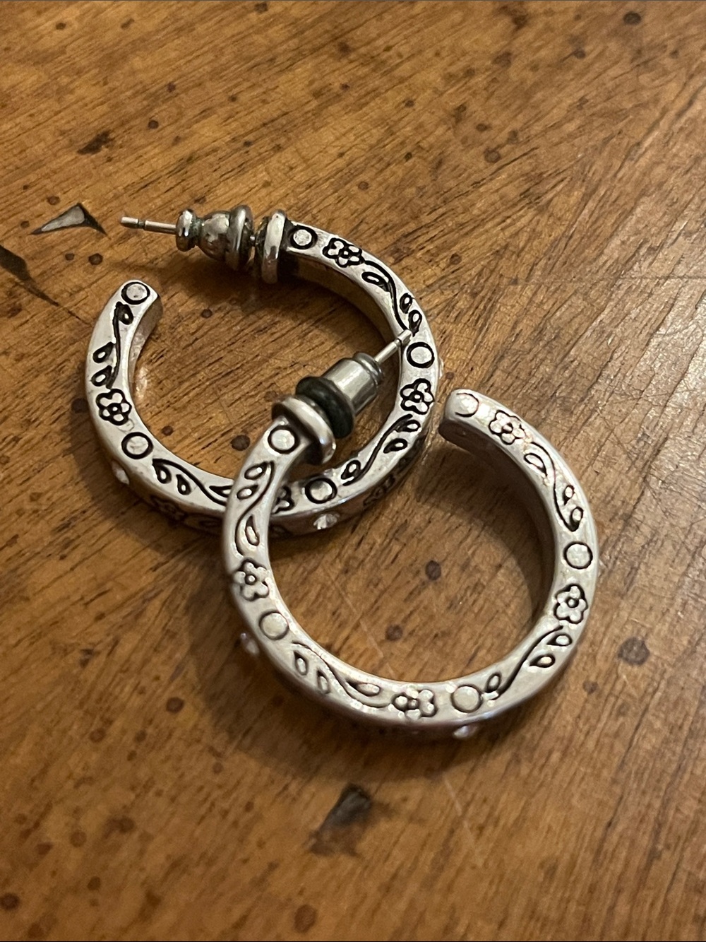 Brighton Heart Center Hoops Silver Flower Scroll Retired Post Earrings